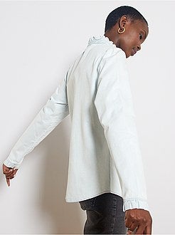 Denim blouse met ruches op de hals - Kiabi