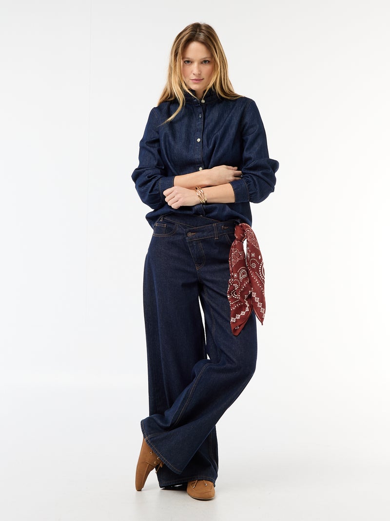 Denim blouse met volantkraag Blauw - Kiabi