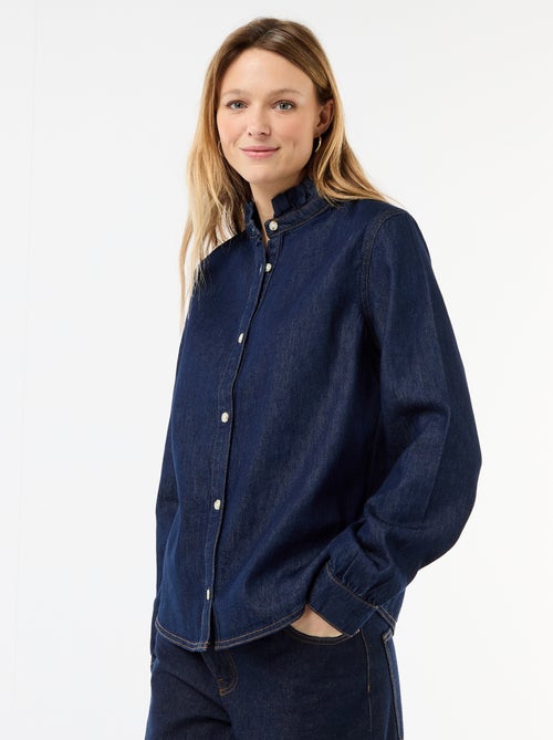 Denim blouse met volantkraag - Kiabi