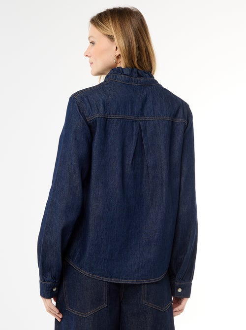 Denim blouse met volantkraag - Kiabi