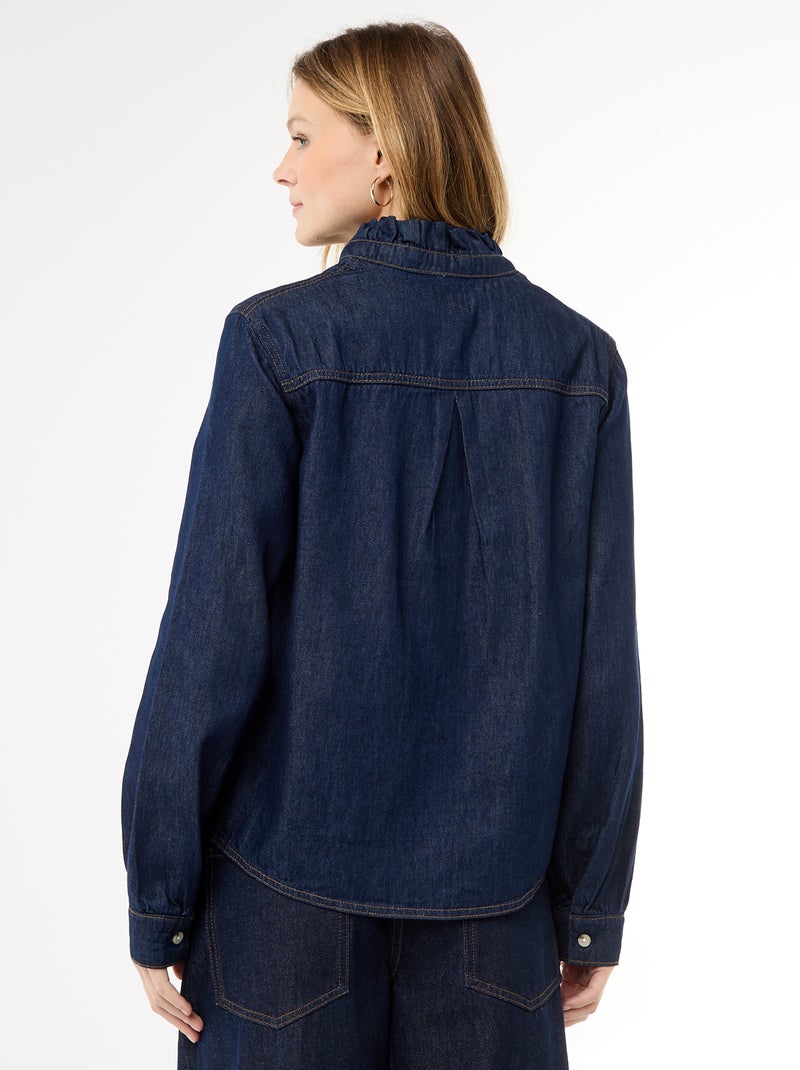 Denim blouse met volantkraag Blauw - Kiabi
