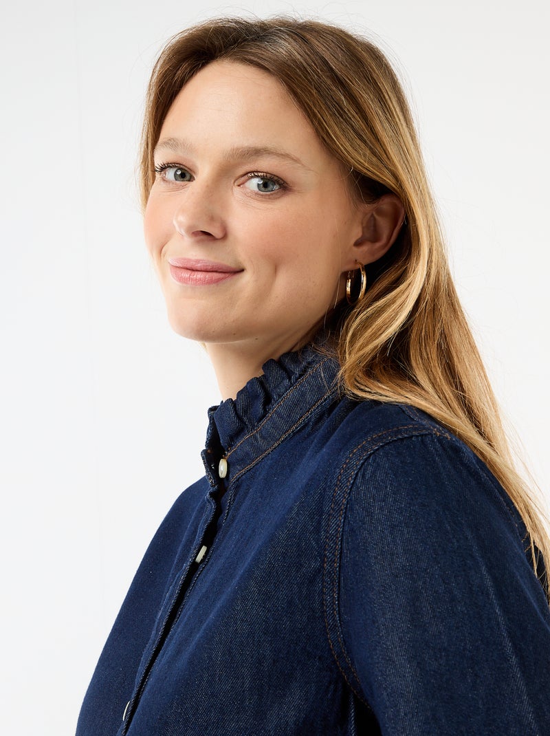 Denim blouse met volantkraag Blauw - Kiabi