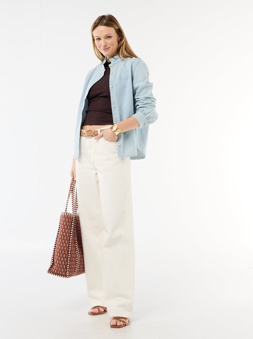 Denim blouse met volantkraag - Kiabi