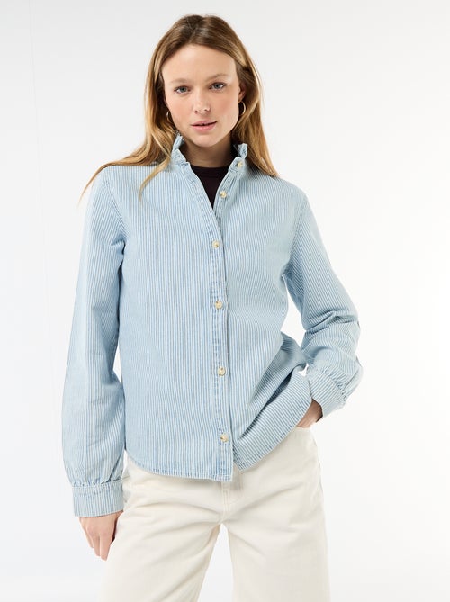 Denim blouse met volantkraag - Kiabi
