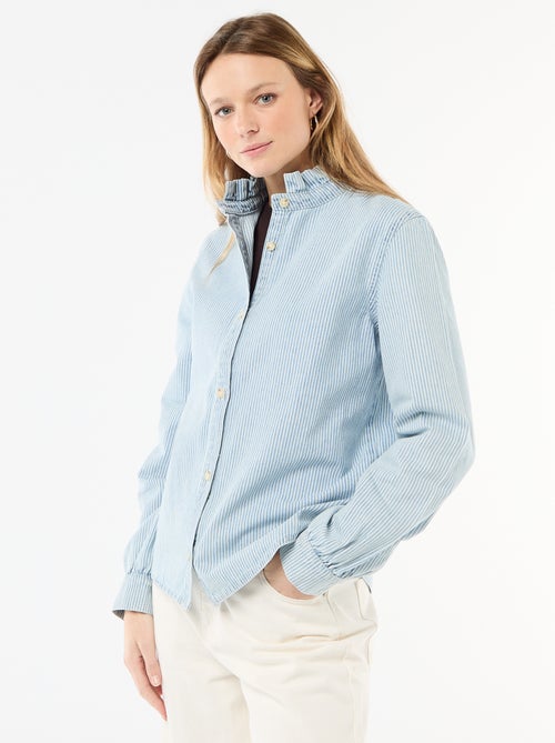 Denim blouse met volantkraag - Kiabi