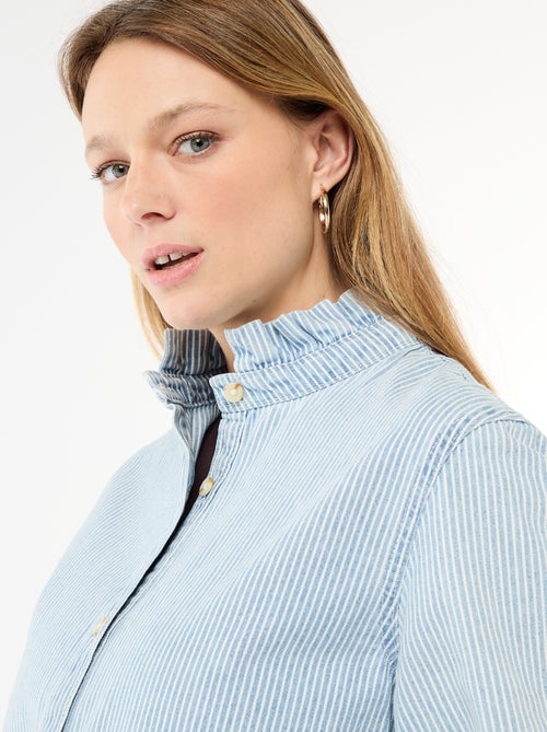 Denim blouse met volantkraag - Kiabi