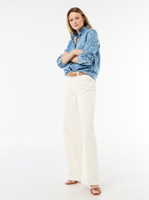 Denim blouse met volantkraag - Kiabi