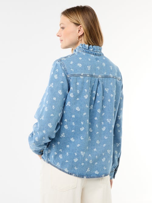 Denim blouse met volantkraag - Kiabi