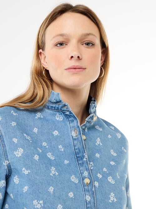 Denim blouse met volantkraag - Kiabi