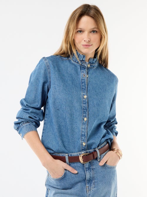 Denim blouse met volantkraag - Kiabi