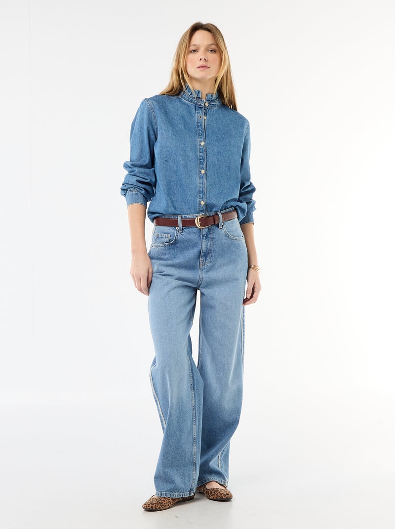 Denim blouse met volantkraag Blauw - Kiabi