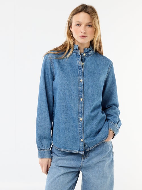 Denim blouse met volantkraag - Kiabi