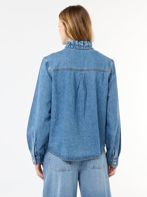 Denim blouse met volantkraag - Kiabi