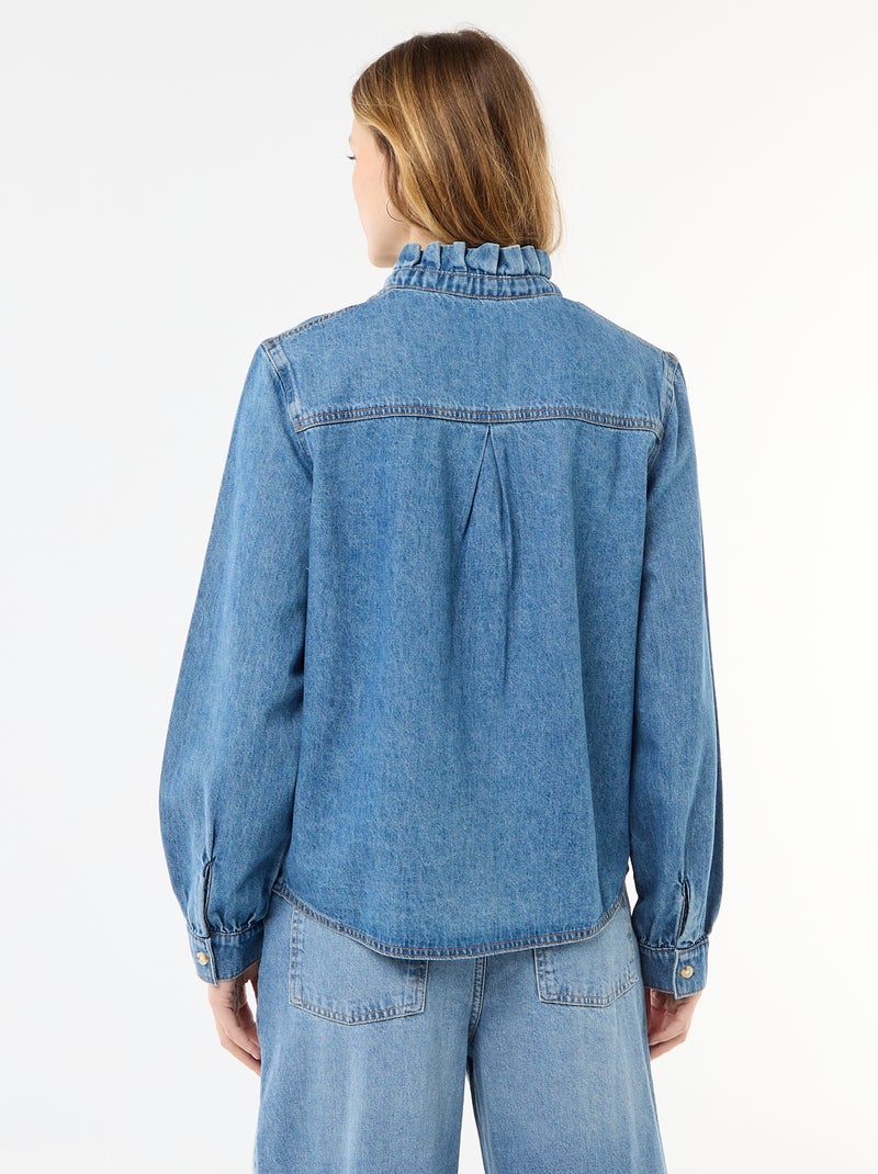Denim blouse met volantkraag Blauw - Kiabi
