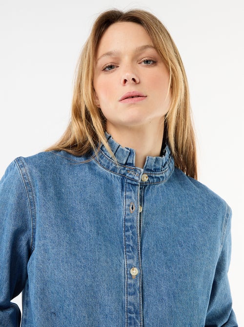 Denim blouse met volantkraag - Kiabi