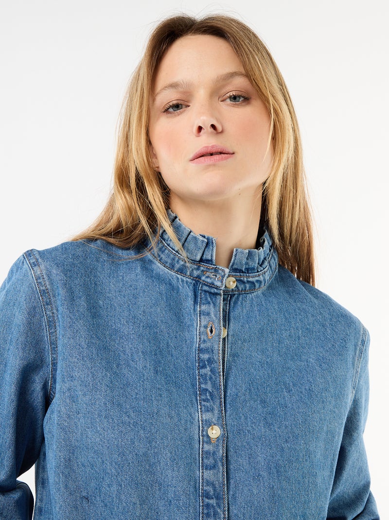Denim blouse met volantkraag Blauw - Kiabi
