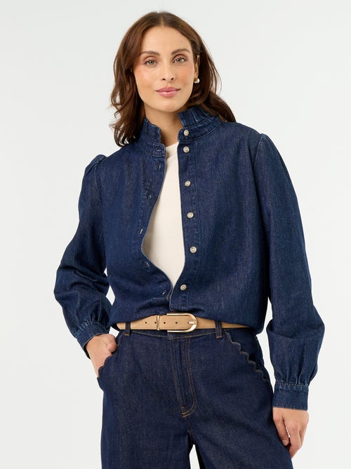 Denim blouse met volantkraag - Kiabi