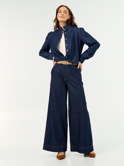 Denim blouse met volantkraag - Kiabi