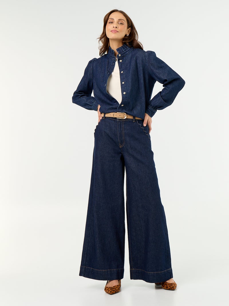 Denim blouse met volantkraag Blauw - Kiabi