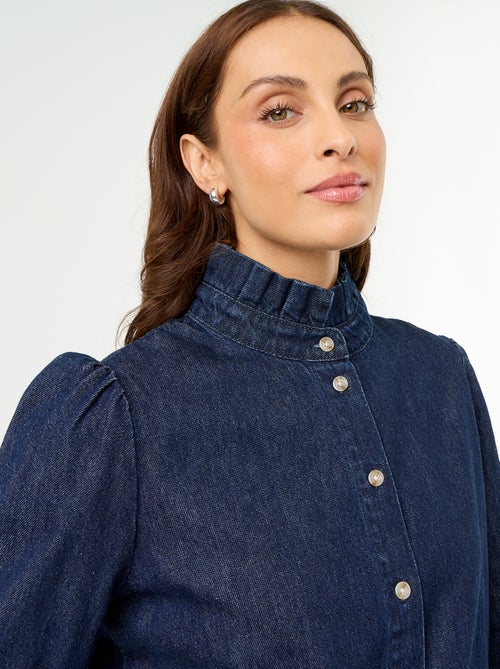 Denim blouse met volantkraag - Kiabi