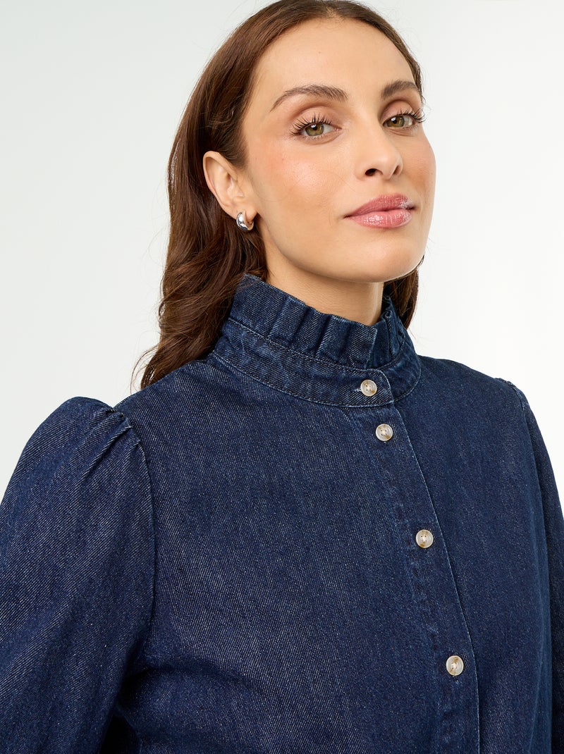 Denim blouse met volantkraag Blauw - Kiabi