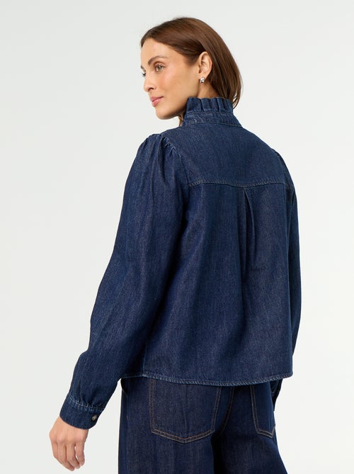 Denim blouse met volantkraag - Kiabi