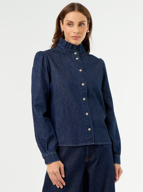 Denim blouse met volantkraag - Kiabi