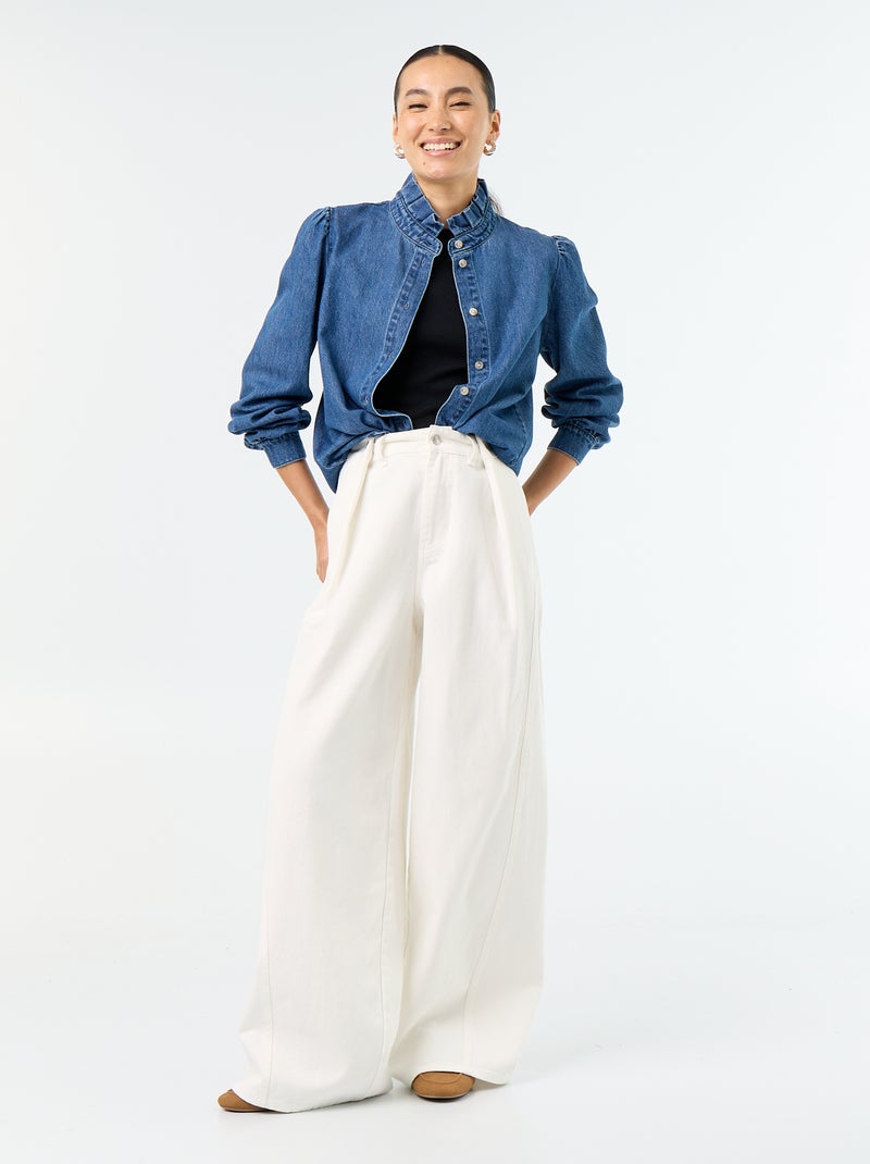 Denim blouse met volantkraag Blauw - Kiabi
