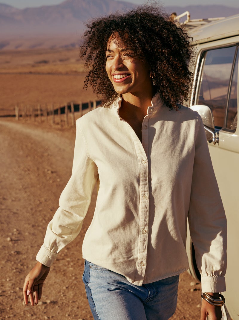 Denim blouse met volantkraag Geel - Kiabi