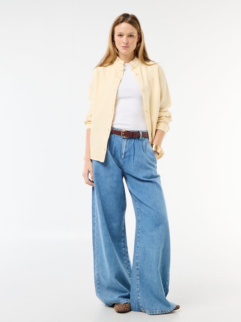 Denim blouse met volantkraag Geel - Kiabi