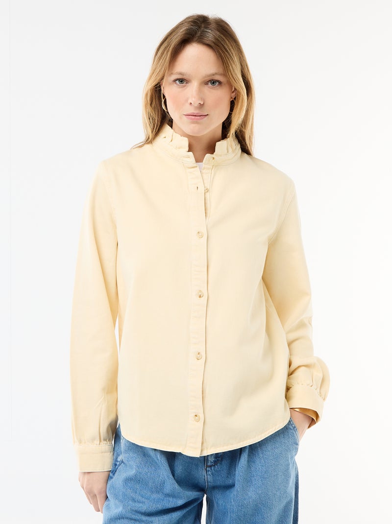 Denim blouse met volantkraag Geel - Kiabi