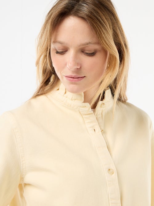 Denim blouse met volantkraag - Kiabi