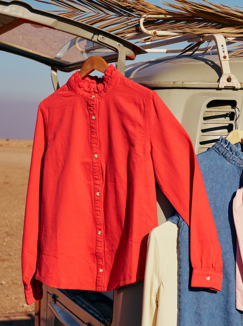 Denim blouse met volantkraag Rood - Kiabi