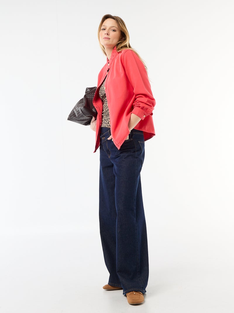 Denim blouse met volantkraag Rood - Kiabi