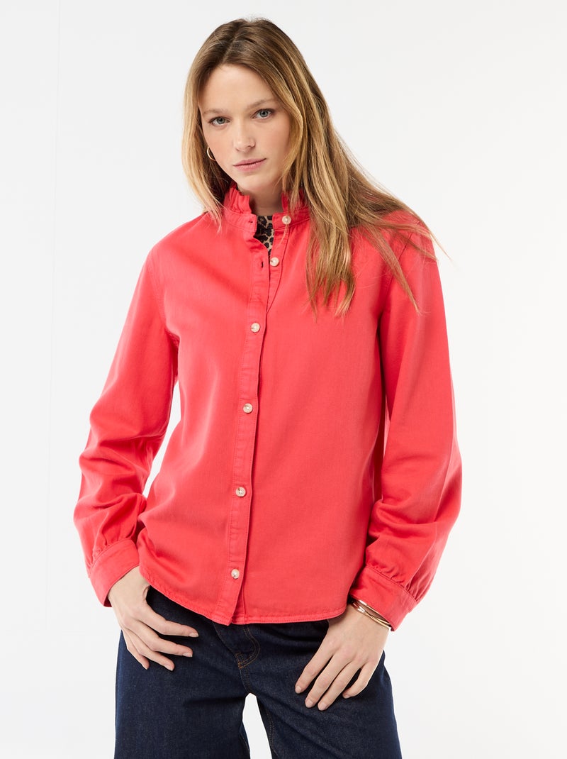 Denim blouse met volantkraag Rood - Kiabi