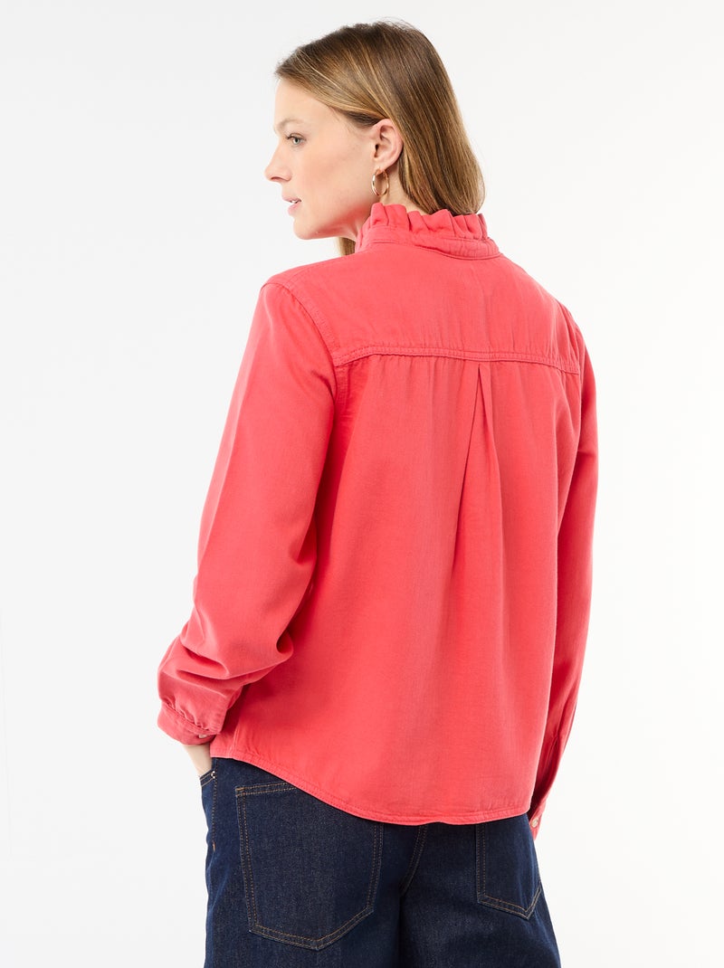 Denim blouse met volantkraag Rood - Kiabi