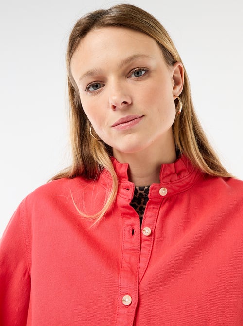 Denim blouse met volantkraag - Kiabi