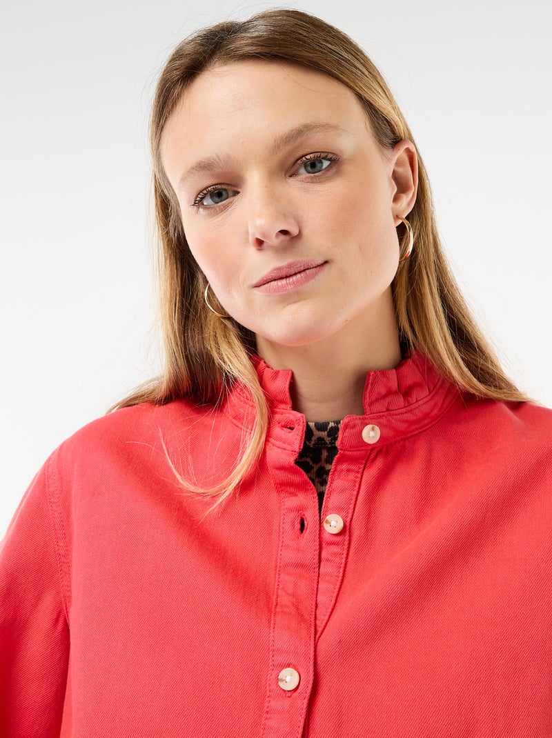Denim blouse met volantkraag Rood - Kiabi