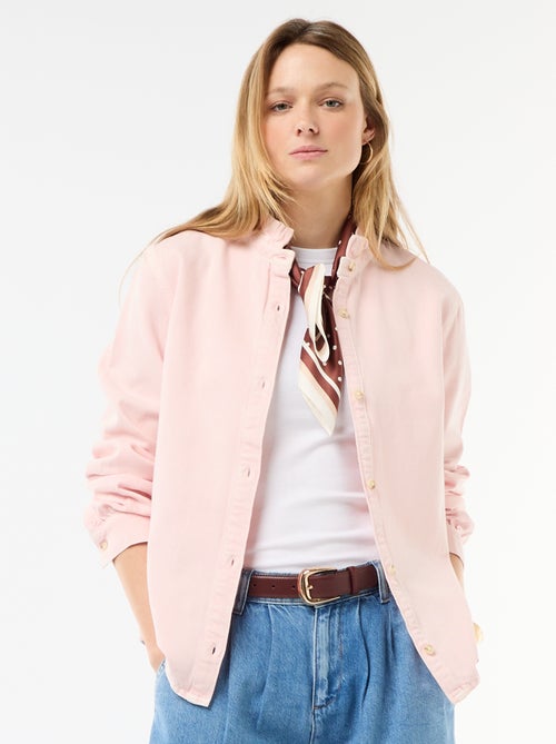 Denim blouse met volantkraag - Kiabi