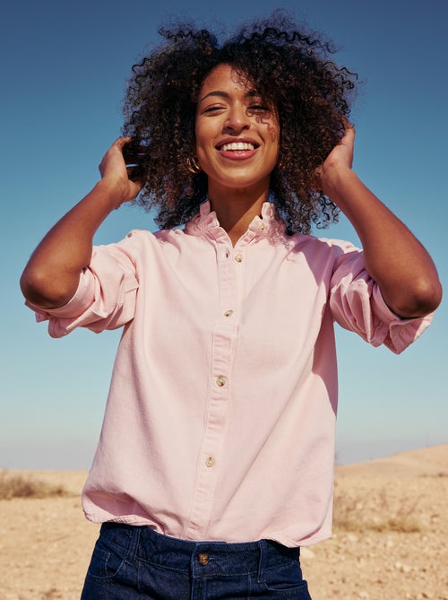 Denim blouse met volantkraag - Kiabi