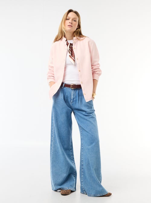 Denim blouse met volantkraag - Kiabi