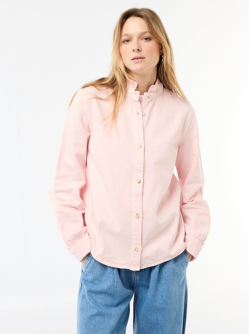 Denim blouse met volantkraag - Kiabi