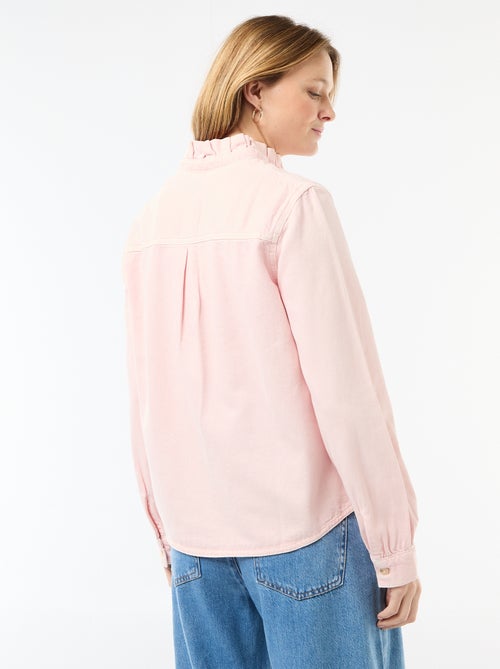 Denim blouse met volantkraag - Kiabi