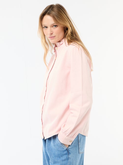Denim blouse met volantkraag - Kiabi