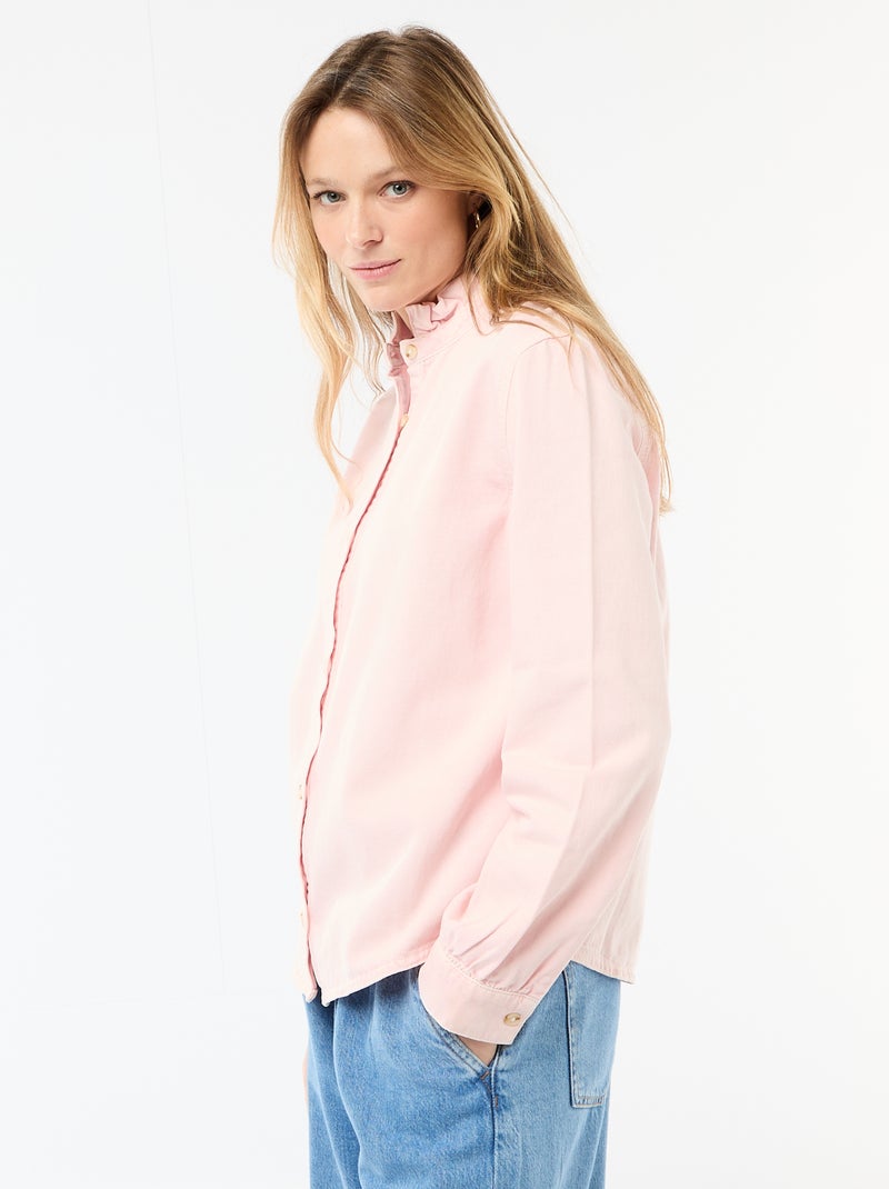 Denim blouse met volantkraag Rose - Kiabi
