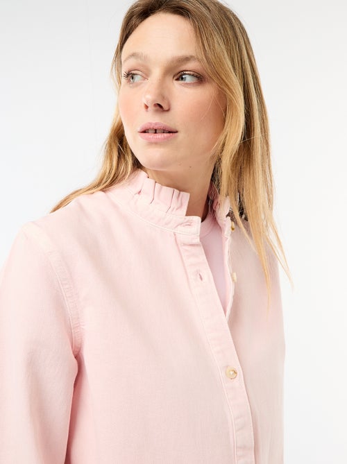 Denim blouse met volantkraag - Kiabi