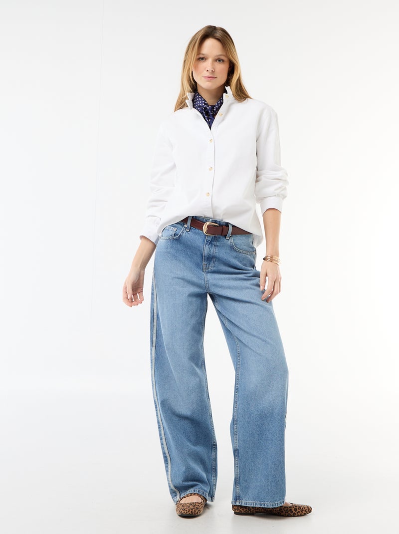 Denim blouse met volantkraag Wit - Kiabi