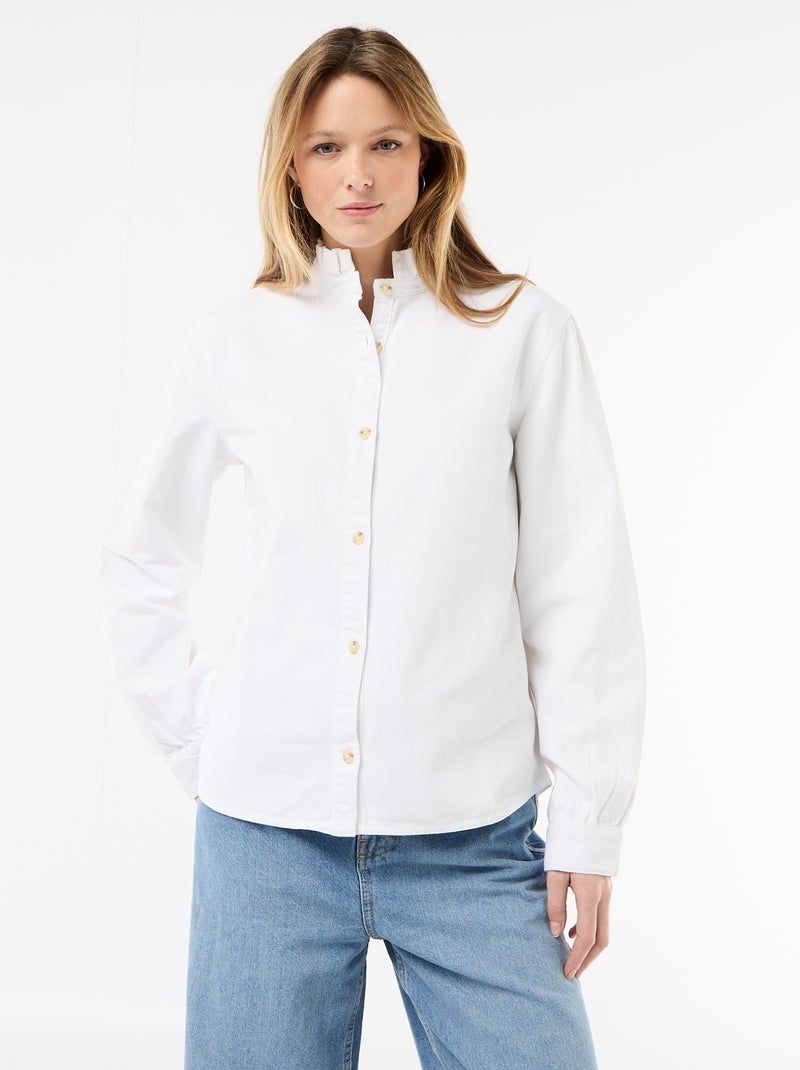 Denim blouse met volantkraag Wit - Kiabi
