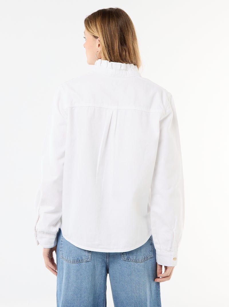 Denim blouse met volantkraag Wit - Kiabi