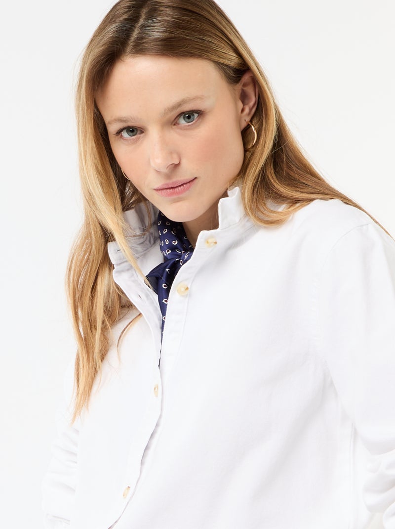 Denim blouse met volantkraag Wit - Kiabi